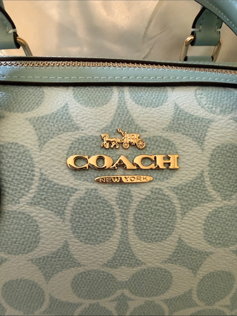 🩵Coach NWT Light Blue Signature C Canvas Rowan Satchel with Gold Hardware - Picture 7 of 10